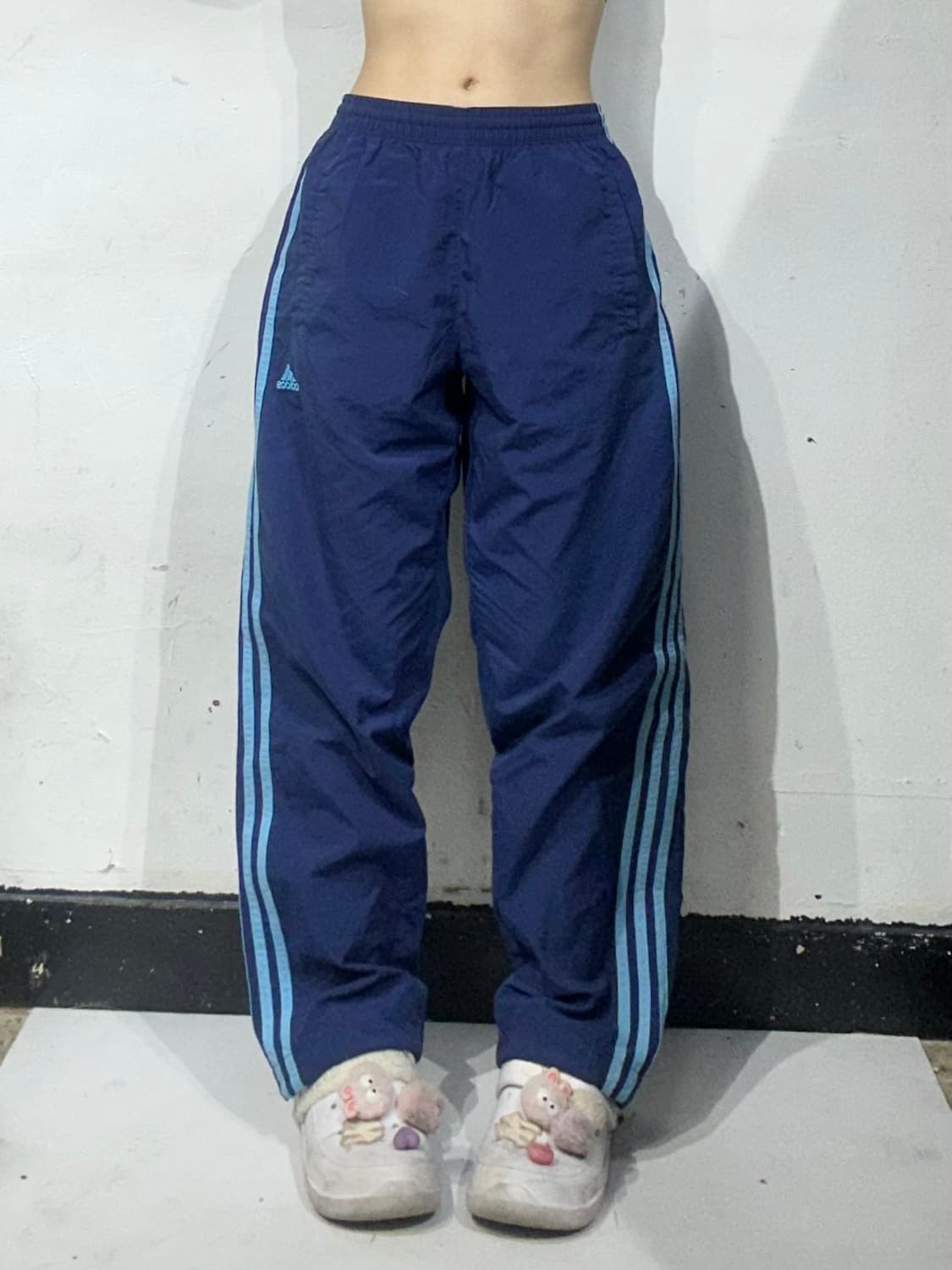 90s 아디다스 네이비 스카이 블루 삼선 와이드 트랙 팬츠  상품이미지2