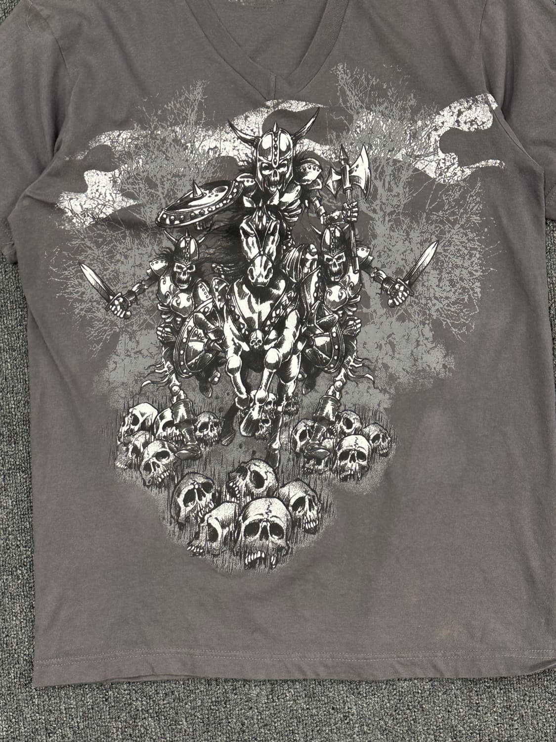 M)Hy Brid 빈티지 바이킹 워리어 스컬 프린팅 브이넥 반팔 상품이미지4