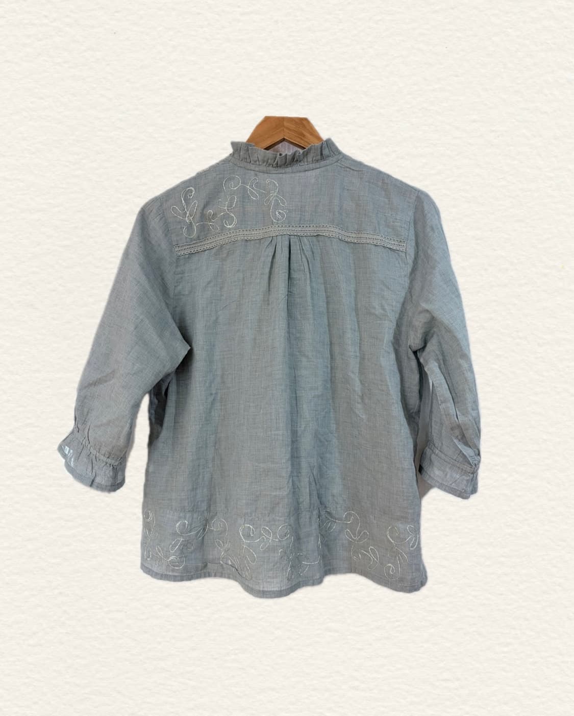 빈티지 모리걸 하구미깔 민트 자수 블라우스 상품이미지3