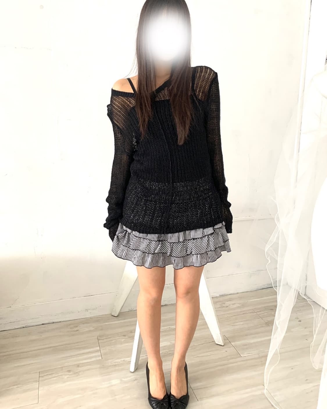 Feminine black knit long-sleeve 상품이미지4