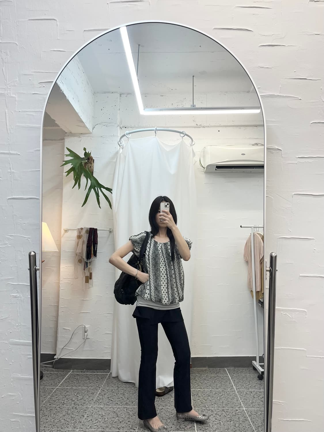 도트 포인트 그레이 블라우스 상품이미지3