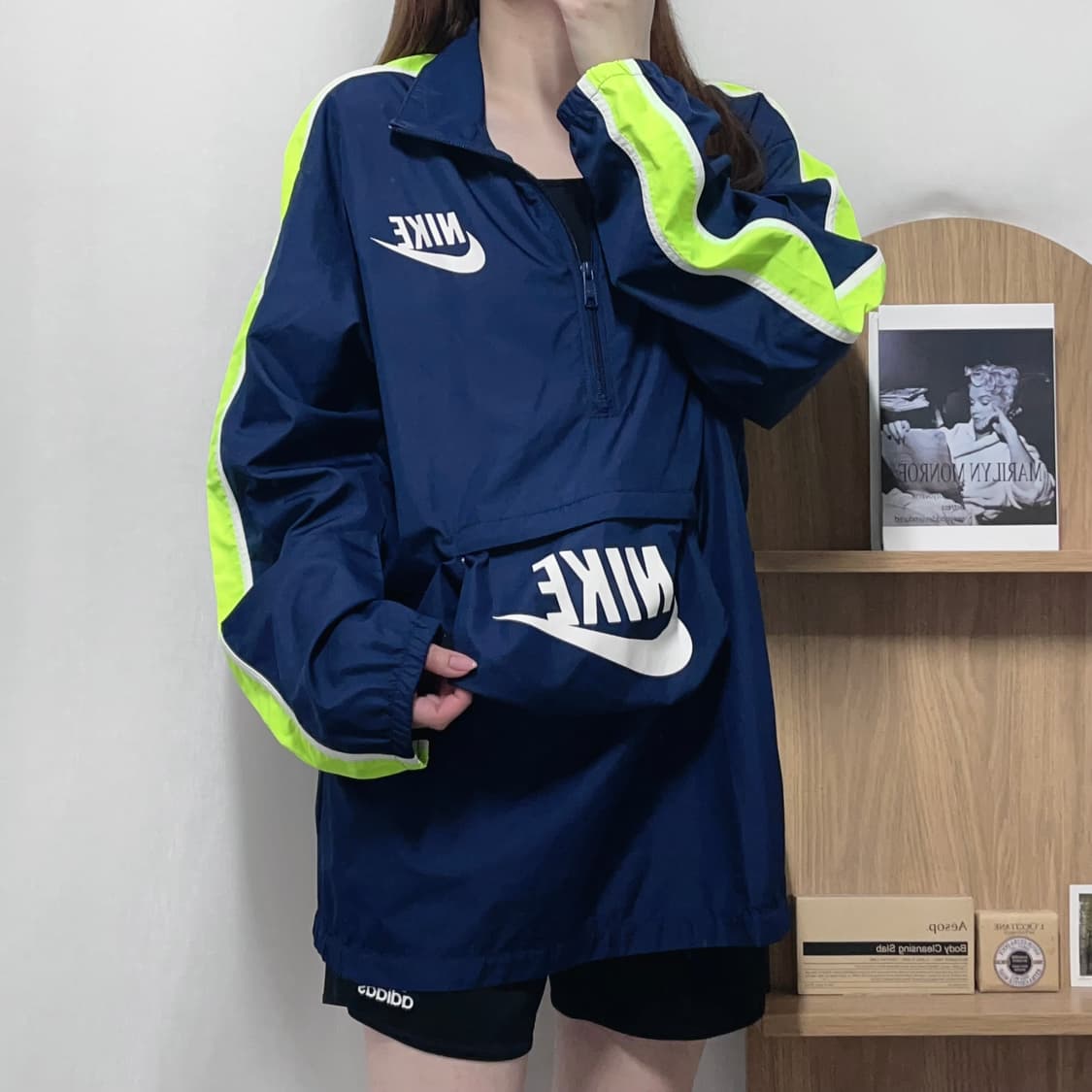 [정품] 나이키 네이비 형광 포인트 반집업 바람막이 [ L ] 상품이미지3