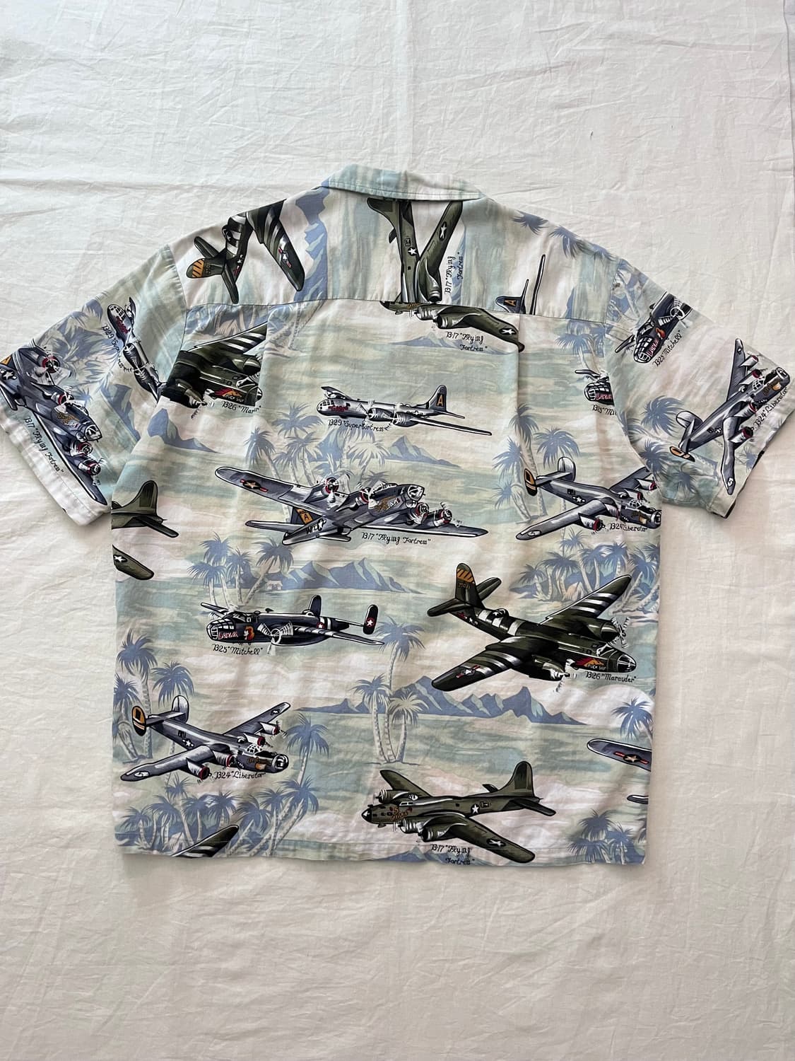 90s USA 빈티지 WWII 폭격기 하와이안 셔츠 상품이미지5