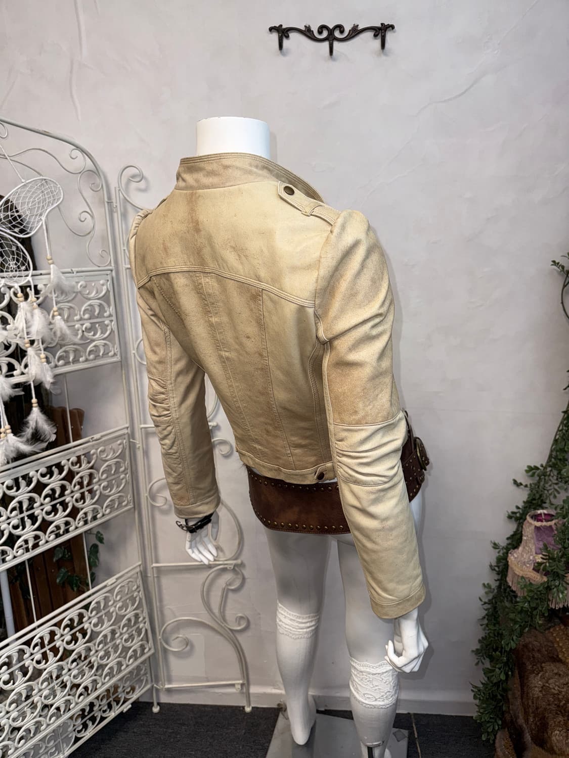 Ivory beige lamb skin shirring zipper jk 상품이미지7