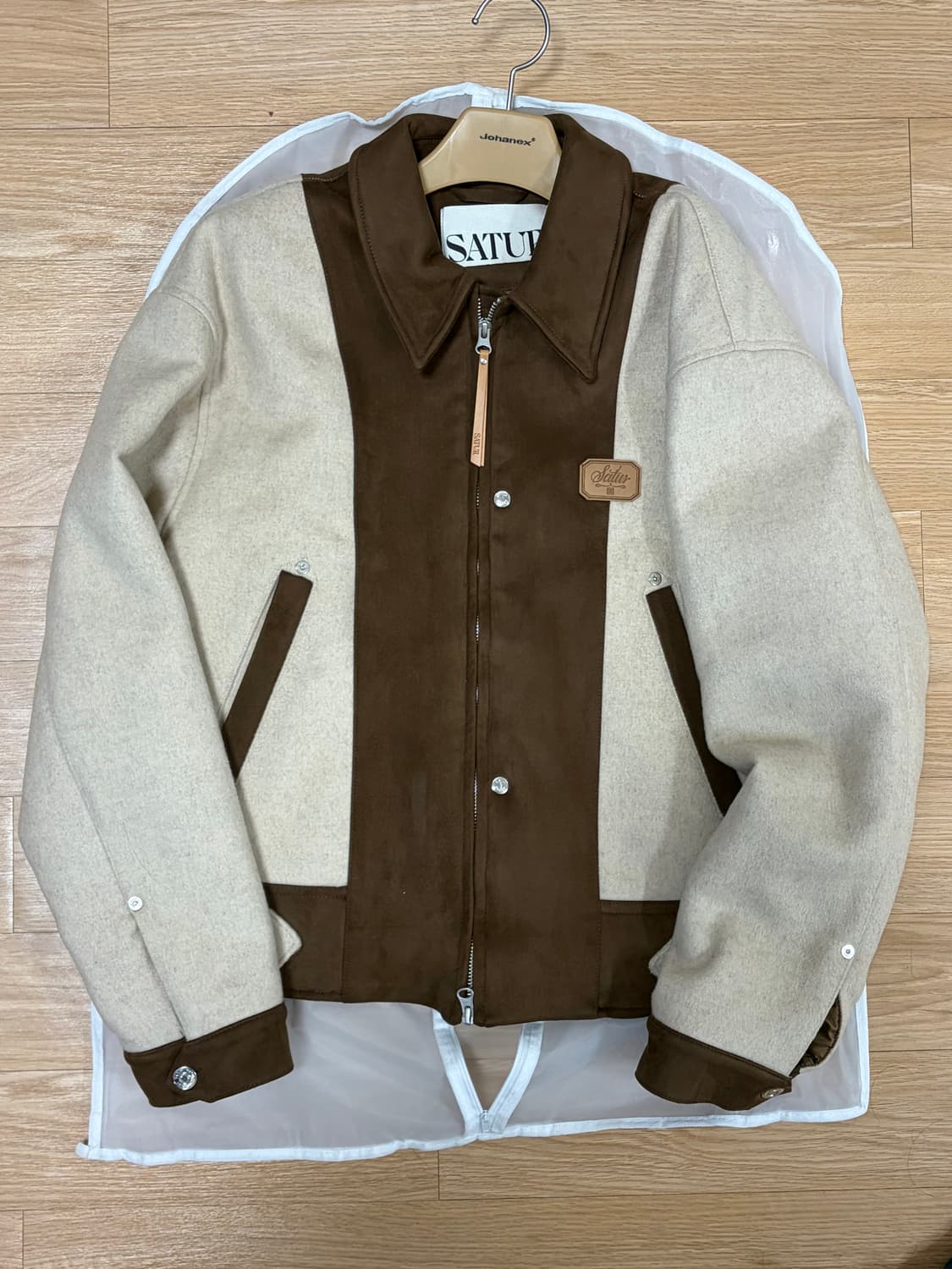 세터 스웨이드 패널 울 자켓 클래식 아이보리 L 새상품 상품이미지2