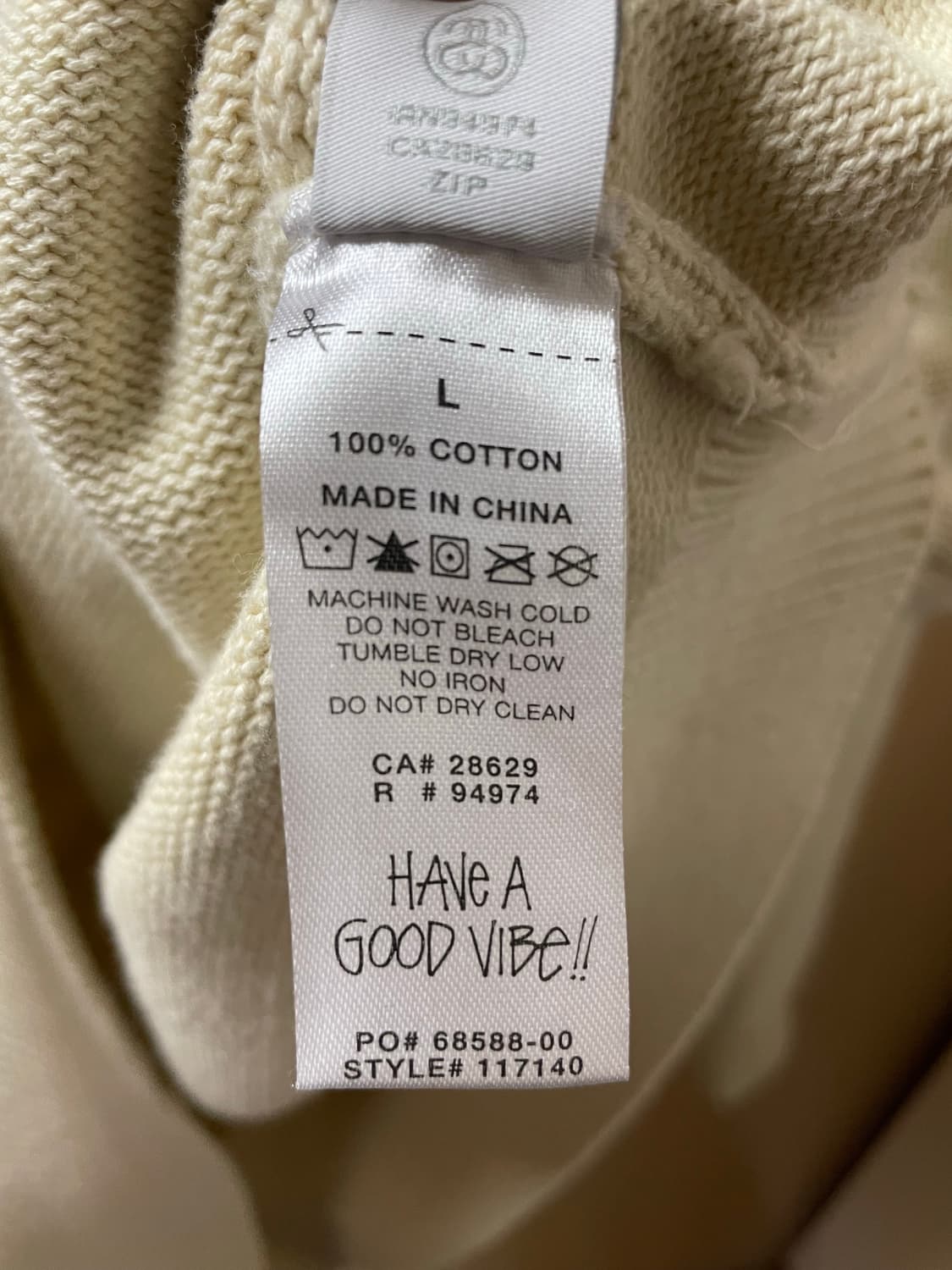 스투시 케어라벨 크루넥 니트 L 아이보리 상품이미지5