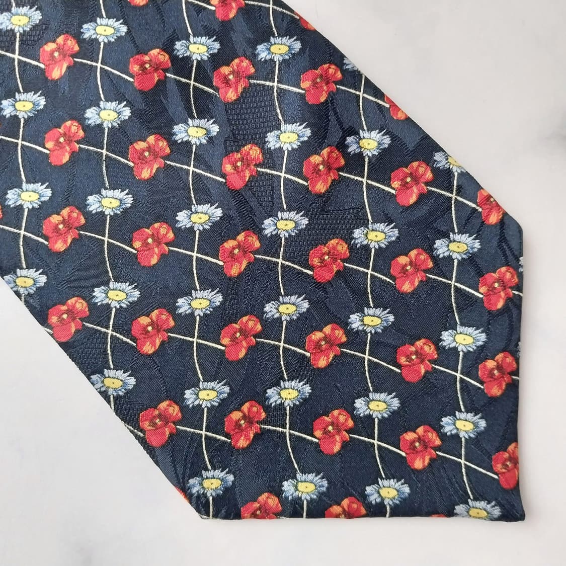 아쿠아스큐텀 실크 네이비 플라워 패턴 넥타이 10cm A+등급 K1201 상품이미지8
