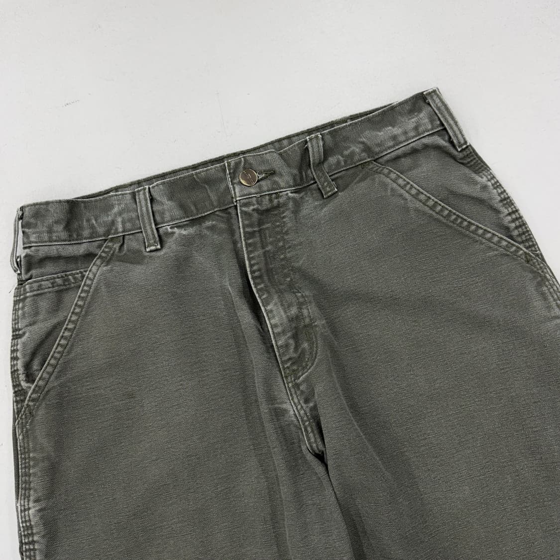 칼하트 OG 가죽패치 카펜터 덕캔버스 모스그린 와이드 워크팬츠 상품이미지4