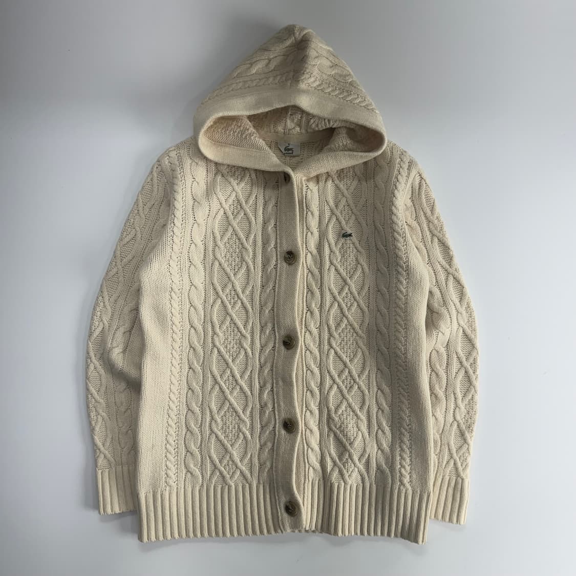 Lacoste 라코스테 스몰로고 아이보리 니트 후드가디건 상품이미지3