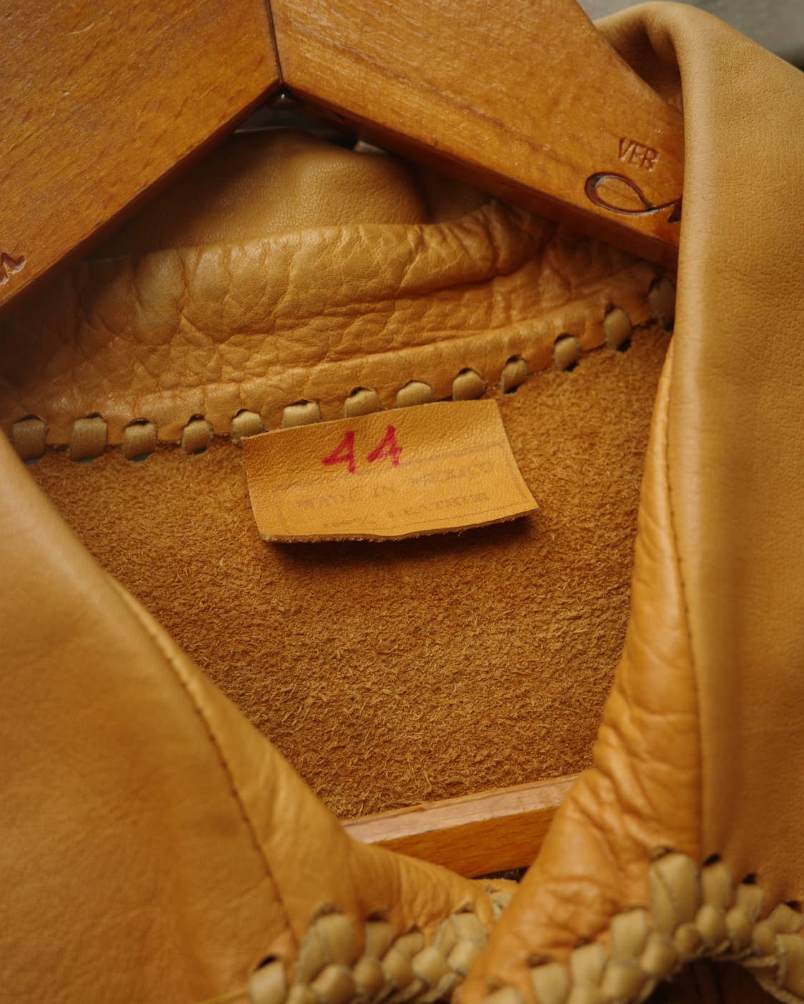 70‘s 핸드크래프트 히피 투톤 레더 셔츠 자켓 상품이미지3