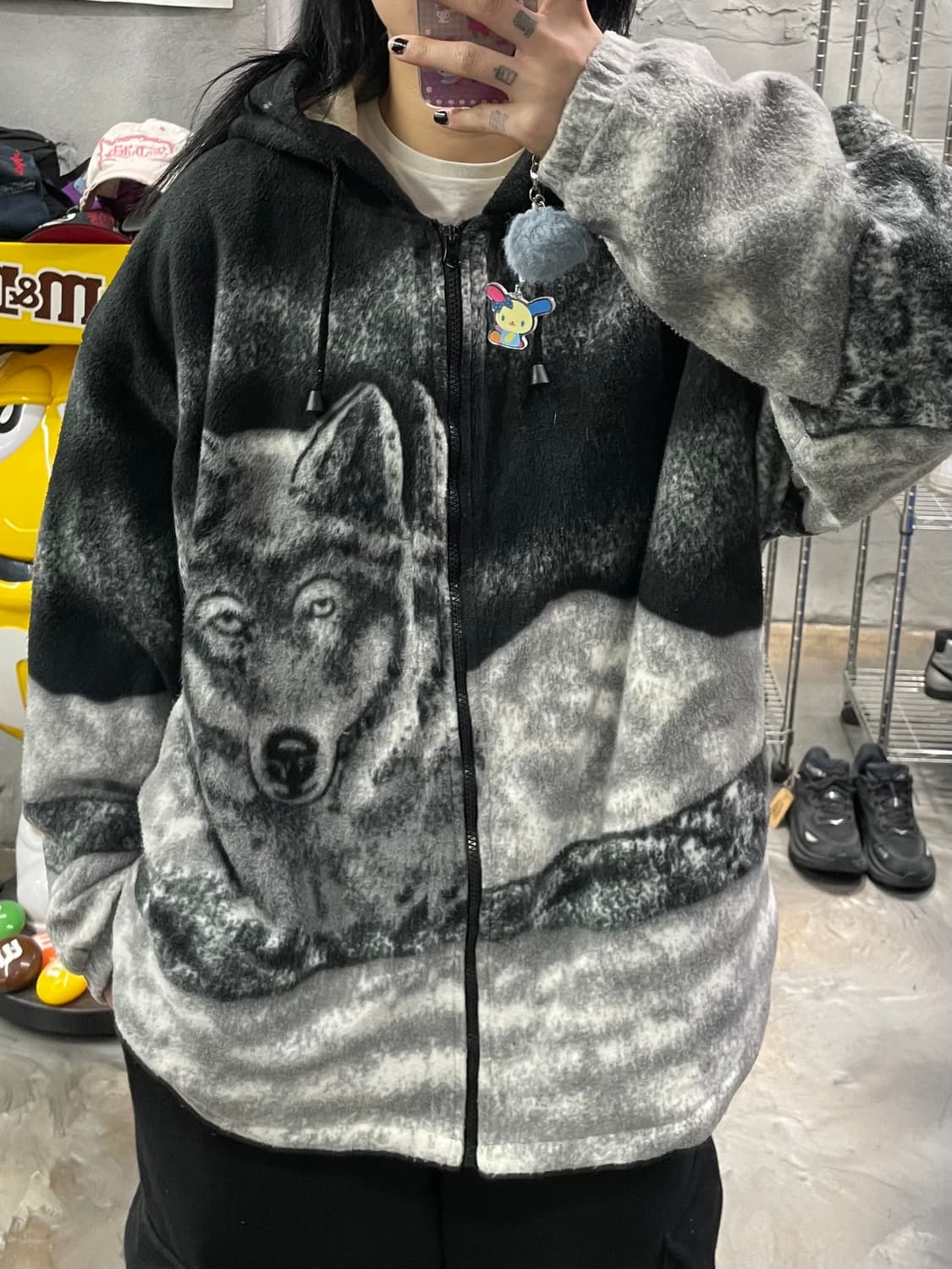 빈티지 울프 아트 플리스 후드 자켓 상품이미지9