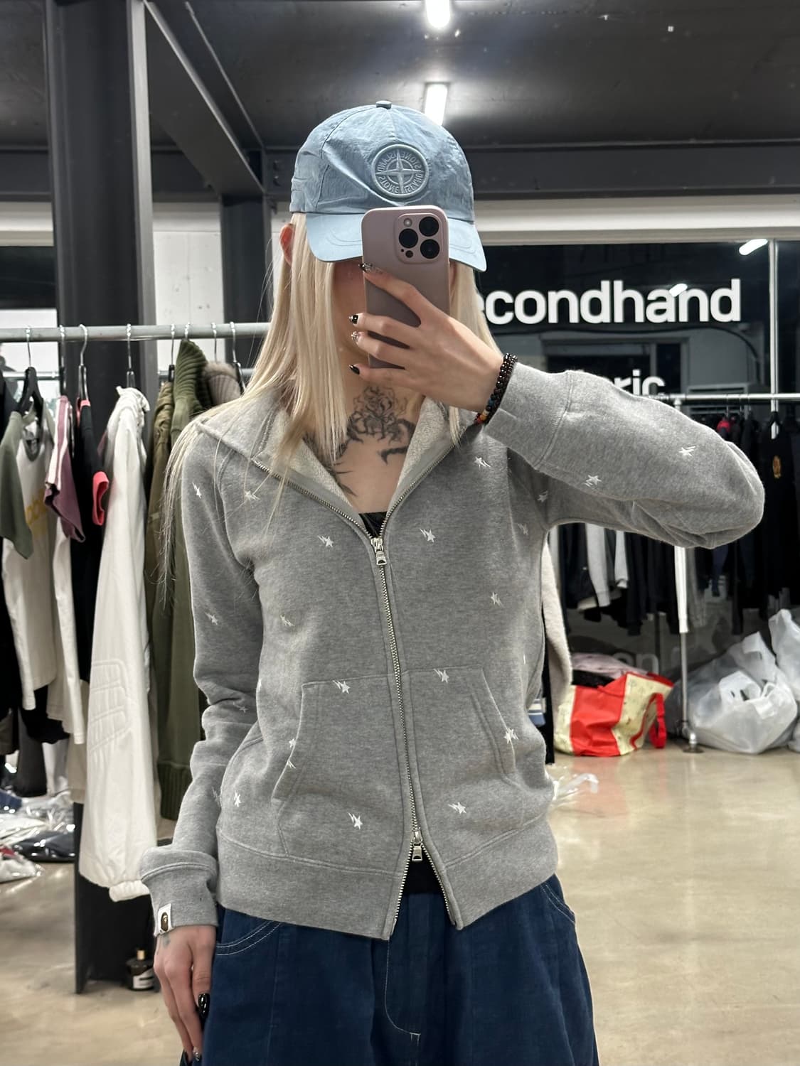 베이프 OG 스타 패턴 풀집업 후드 그레이 상품이미지2