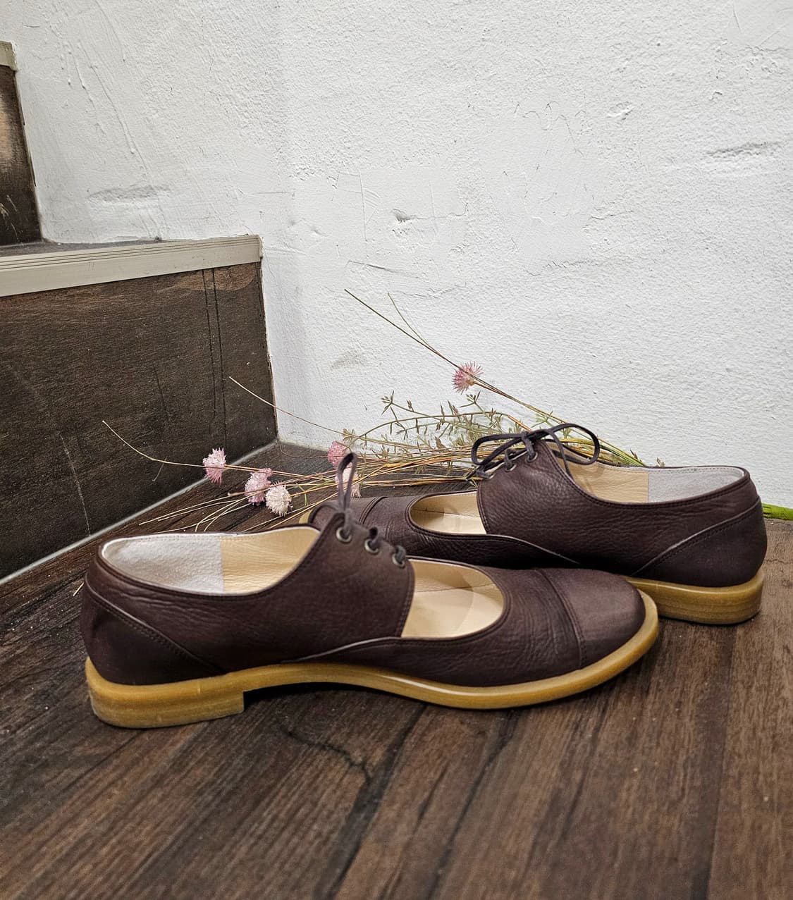 Chochotte 브라운 레더 레이스업 메리제인 슈즈(좁은발볼) 상품이미지9