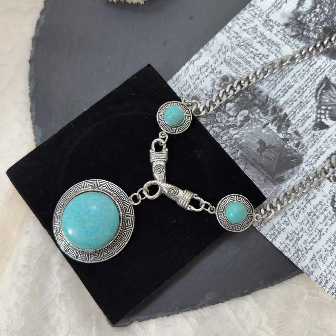 빈티지 에스닉 터키석 쿠바체인 목걸이 상품이미지3