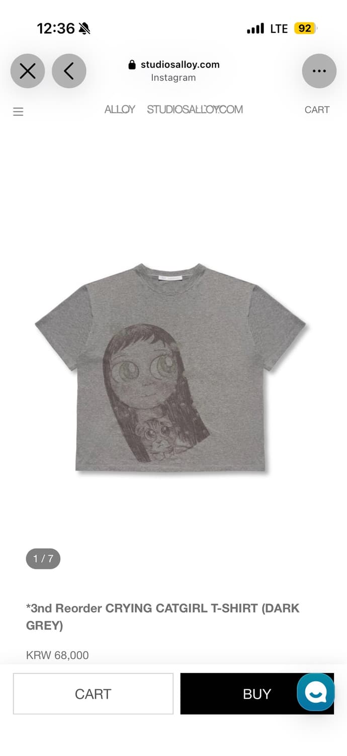 알로이 CRYING CATGIRL T-SHIRT (DARK GREY) 상품이미지1