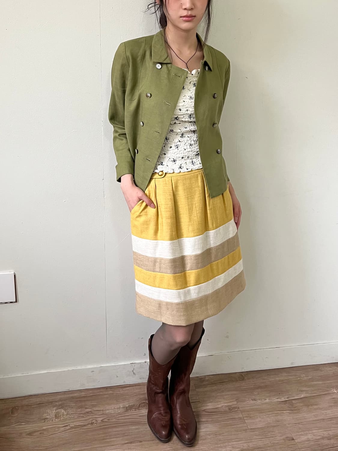 JUSGLITTY 린넨 더블 골드 버튼 스커트 상품이미지3