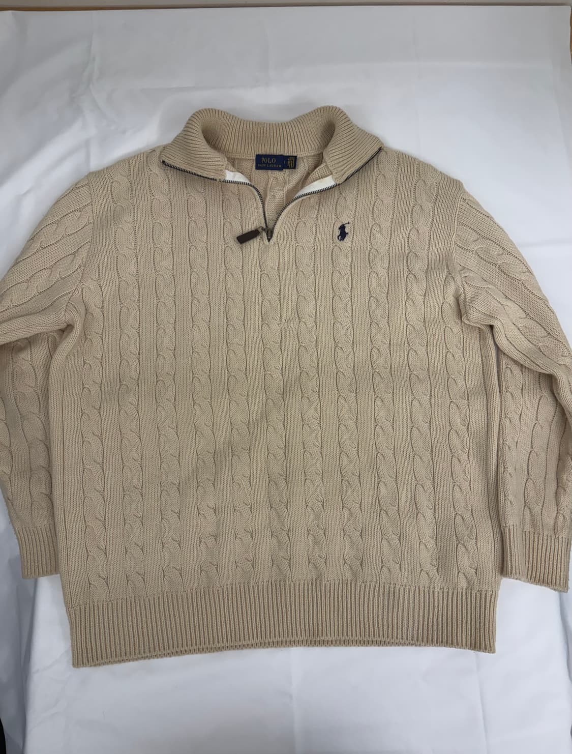 [L] 폴로 랄프로렌 베이지 반집업 니트 상품이미지1