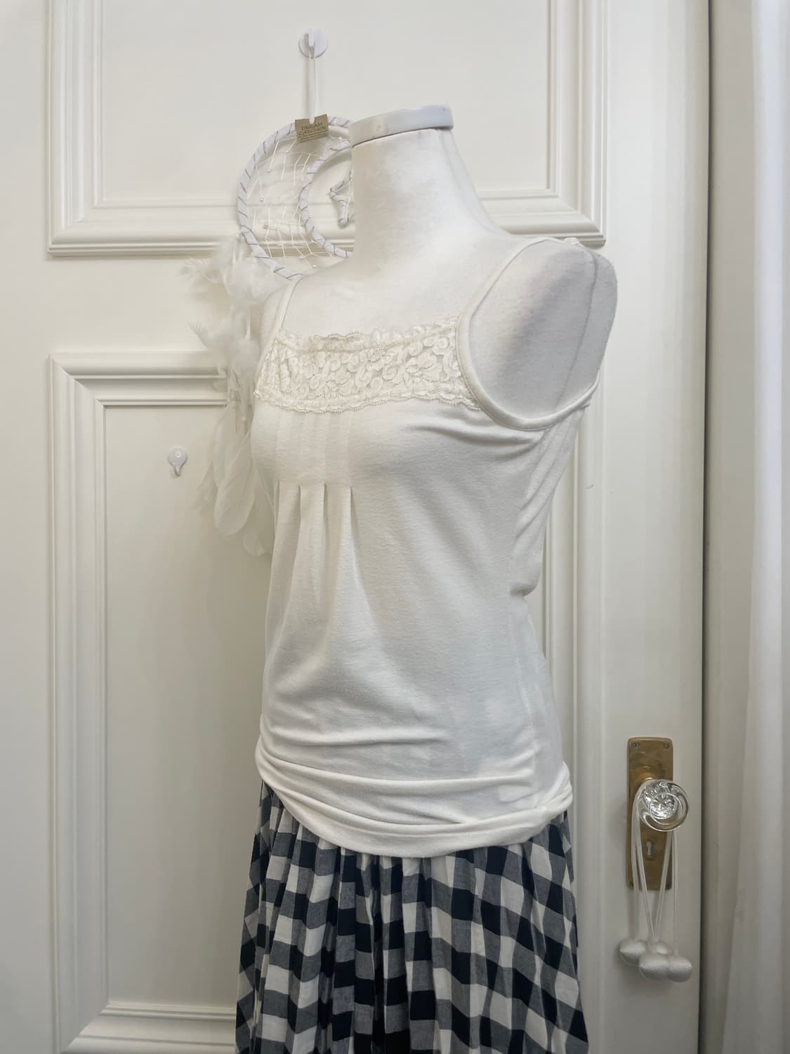 ivory black bow cardigan&lace pleats cot 상품이미지9