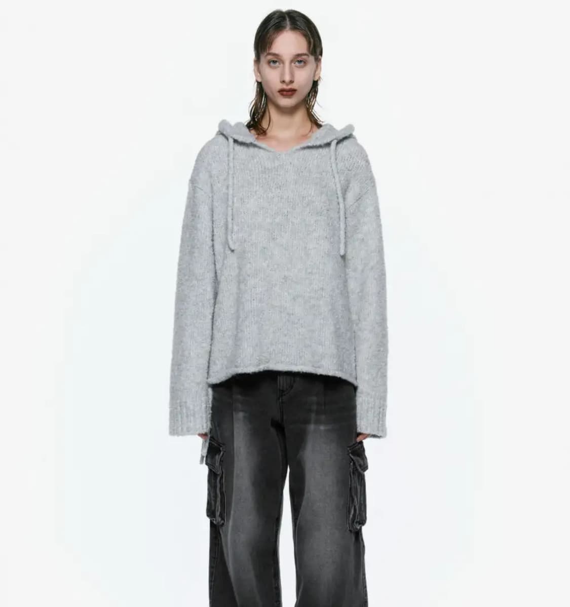 인사일런스우먼 오버사이즈 후드 니트 LIGHT GREY 상품이미지1