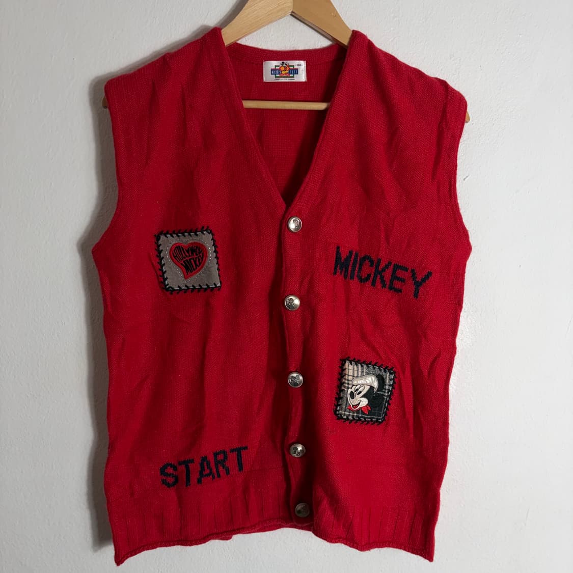 빈티지 미키마우스 니트 조끼 레드(Free) 상품이미지1
