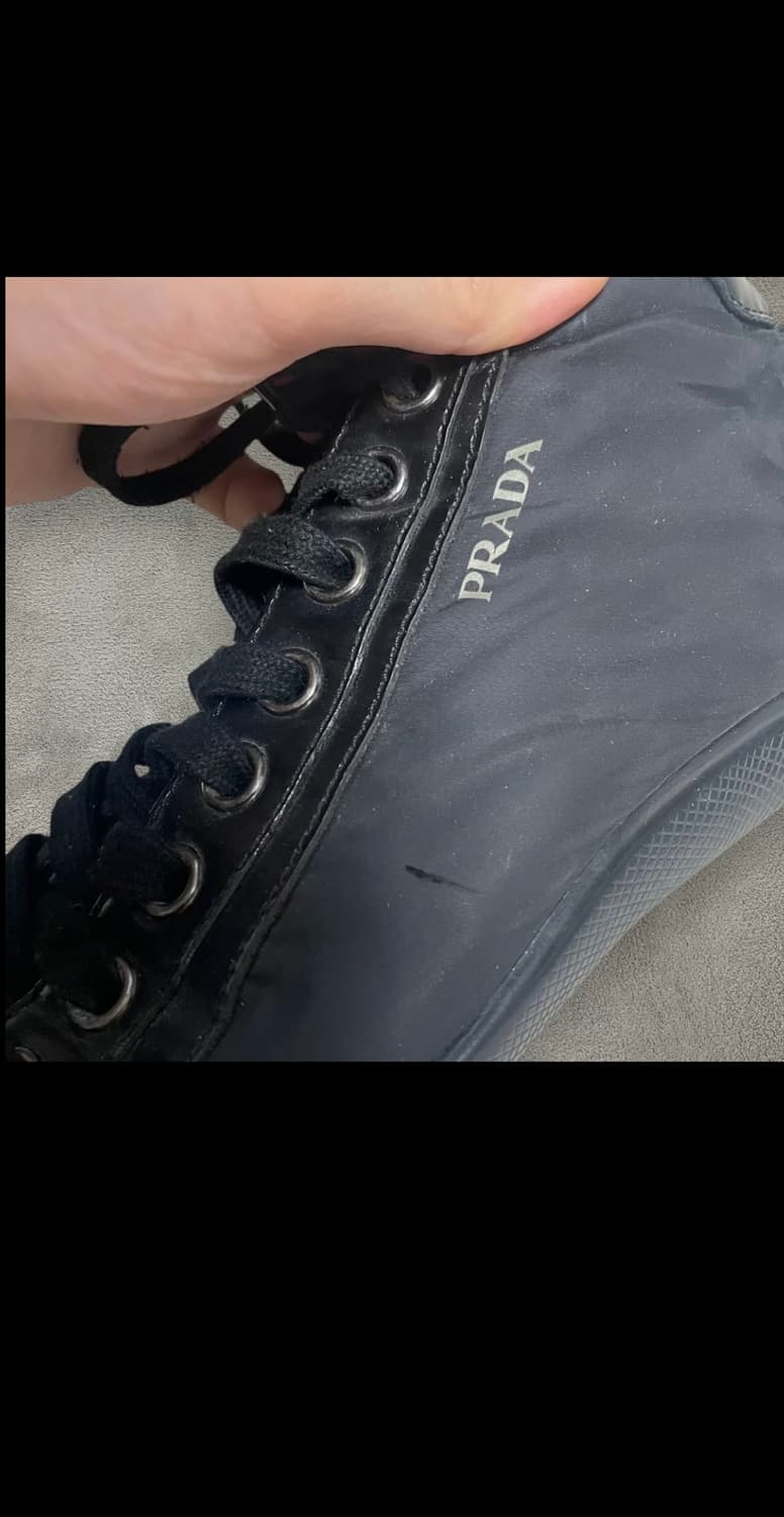 255~260) 프라다 스포츠 로고 레더 나일론 스니커즈 신발 블랙 상품이미지3
