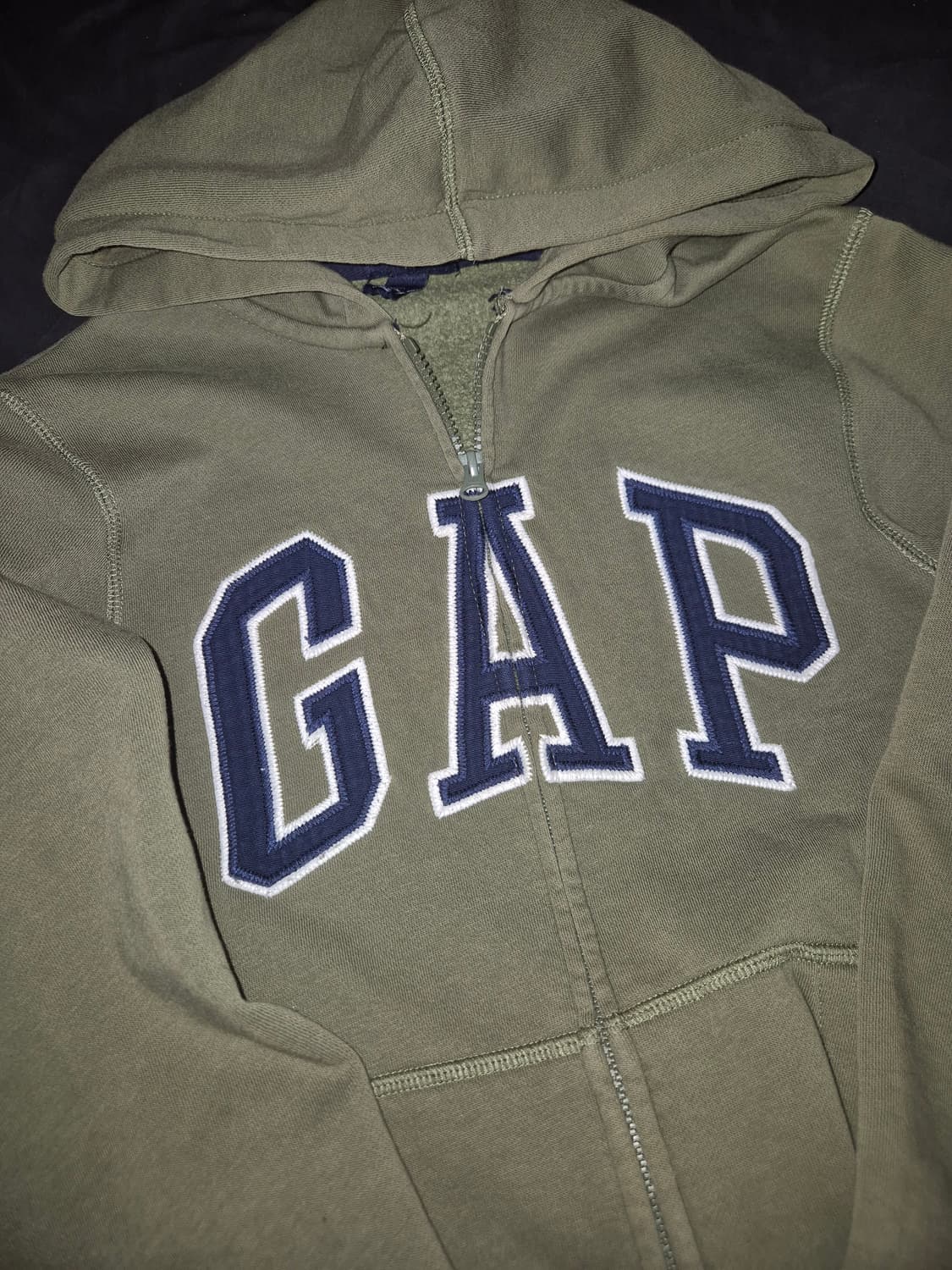 GAP 말차 카키 네이비 로고 후드집업 상품이미지1