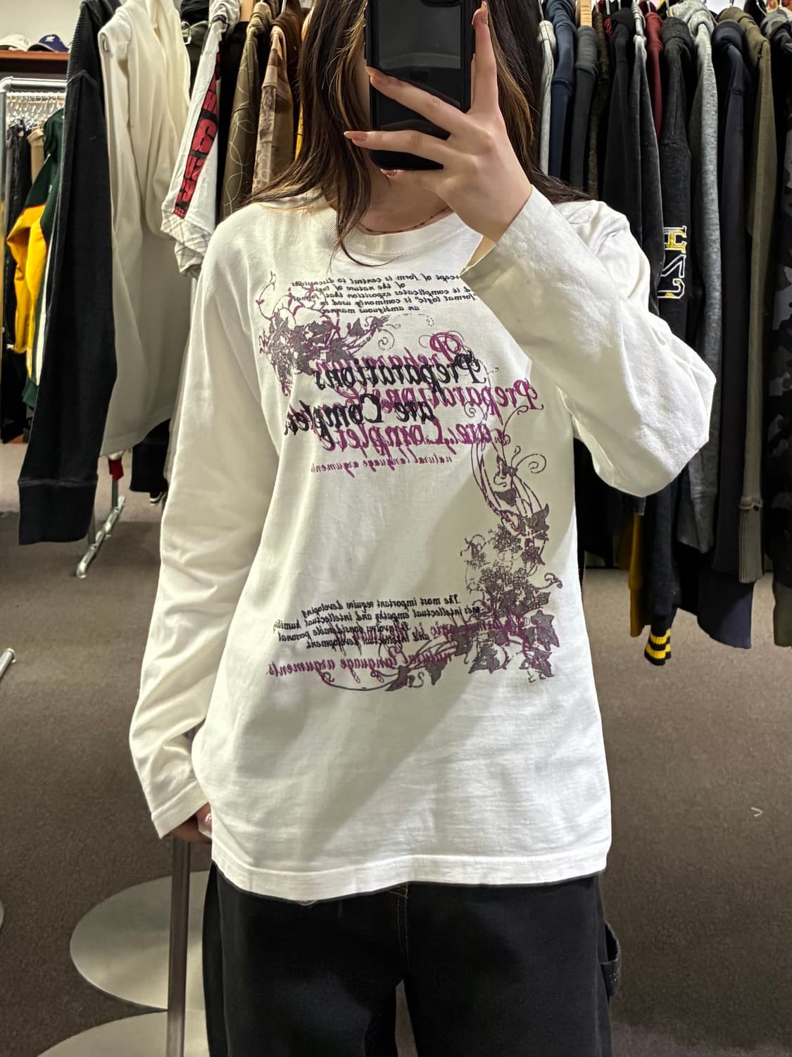 L)Japanese vintage 여성 y2k 그래픽 화이트 롱슬리브 상품이미지2