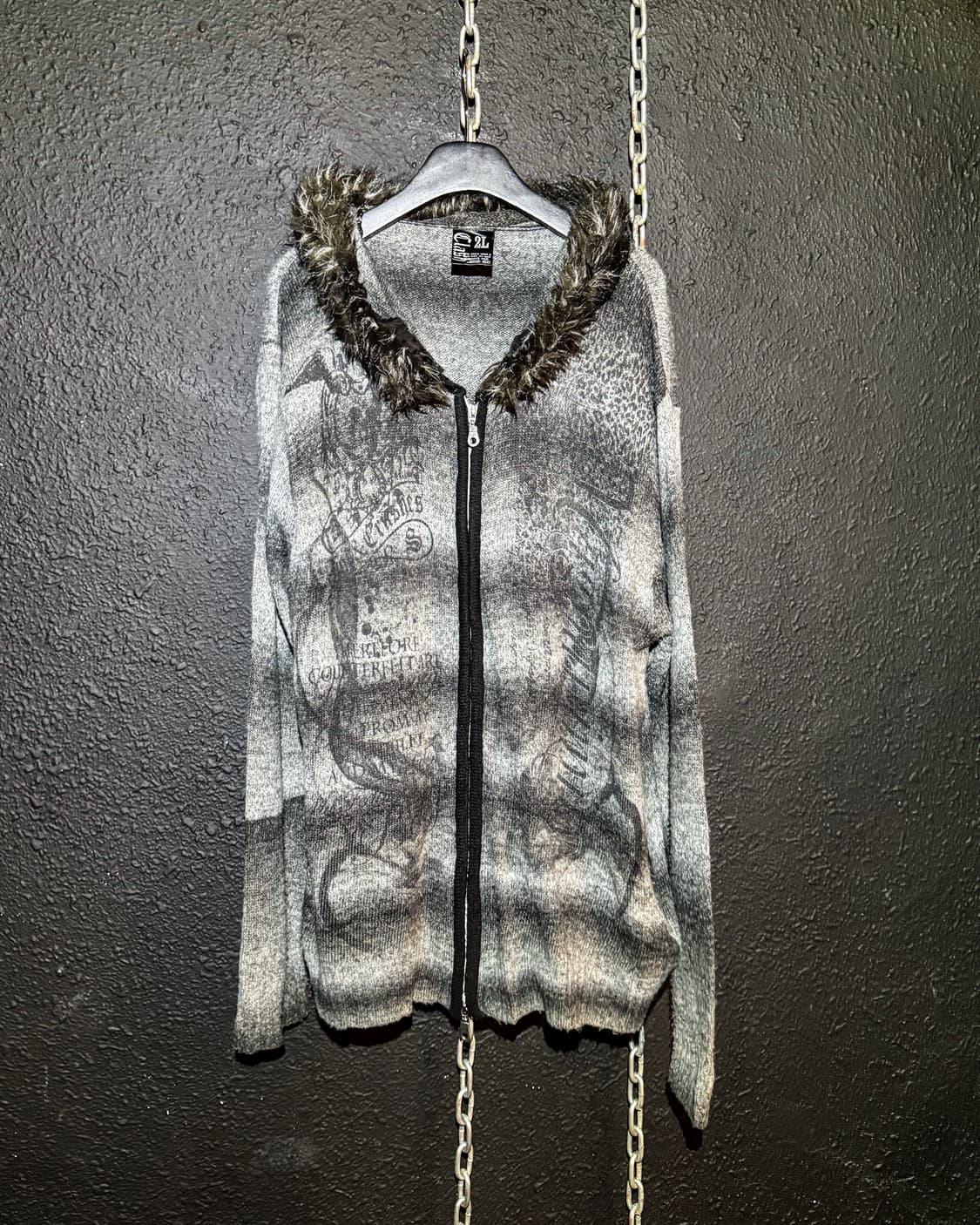 Print Knit Zip Fur Hoodie 상품이미지1
