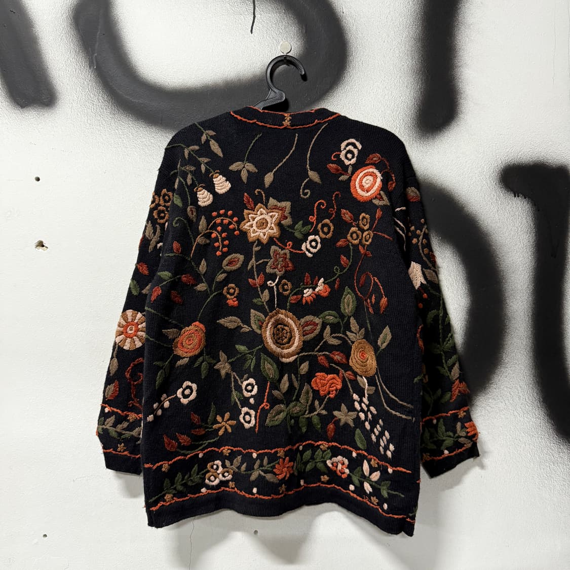 VTG 빈티지 오리엔탈 에스닉 플라워 자수 울 혼방 니트 가디건 상품이미지2