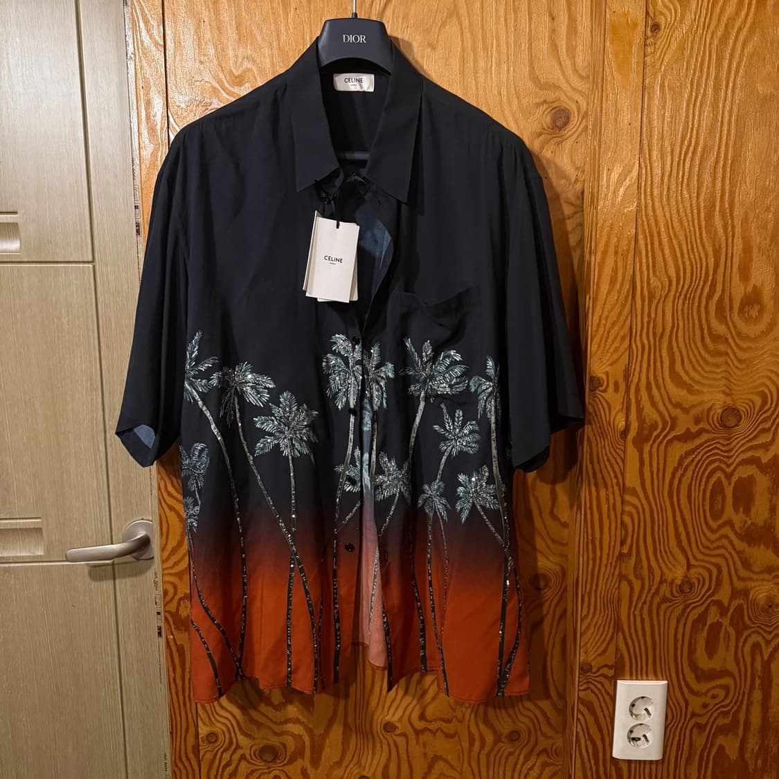 셀린느 시퀸(스팽글) 야자수 하와이안 셔츠 상품이미지1