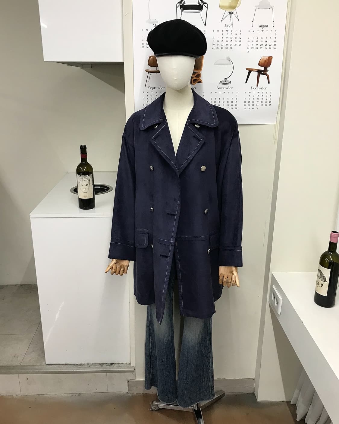 꾸레쥬 은장 로고 벨벳 더블 코트 상품이미지5