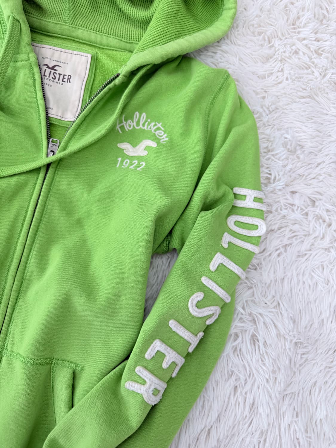 홀리스터 Y2K 네온 라임 후드 집업 상품이미지2
