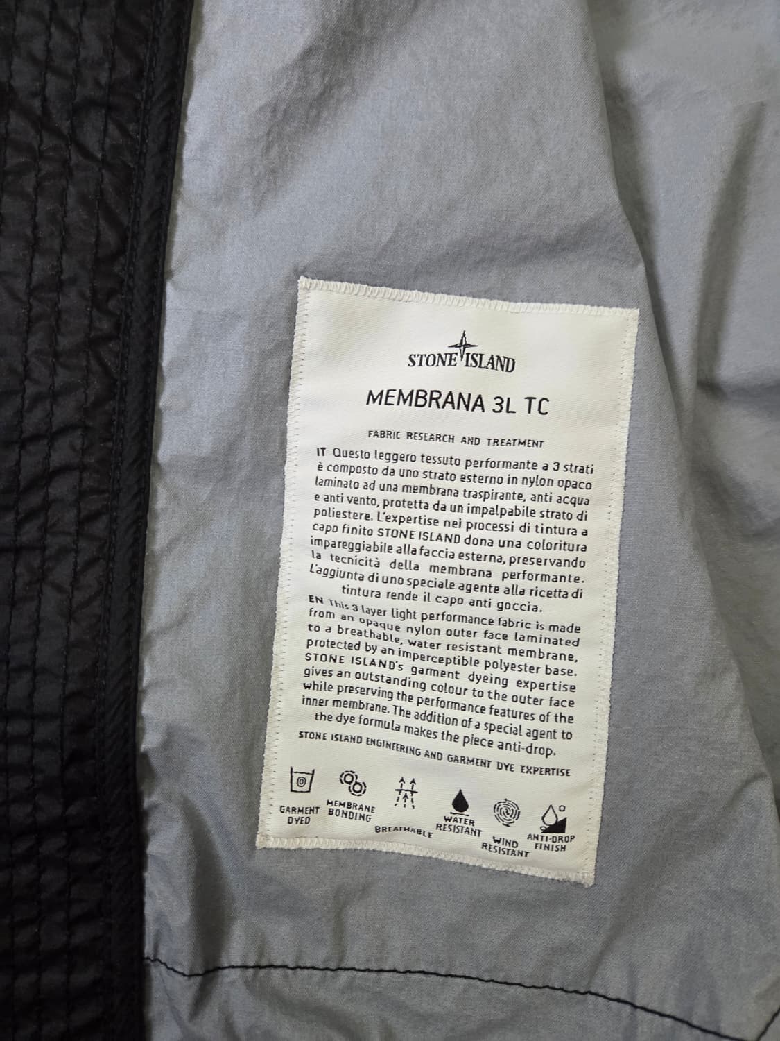 (L) 스톤아일랜드 멤브라나 3L TC 후드 바람막이 블랙 상품이미지9