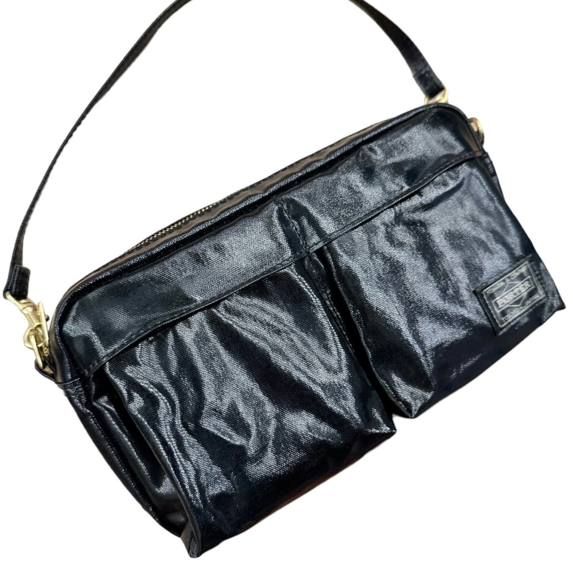 포터 글로시 체크 파우치백 그린/네이비 상품이미지5