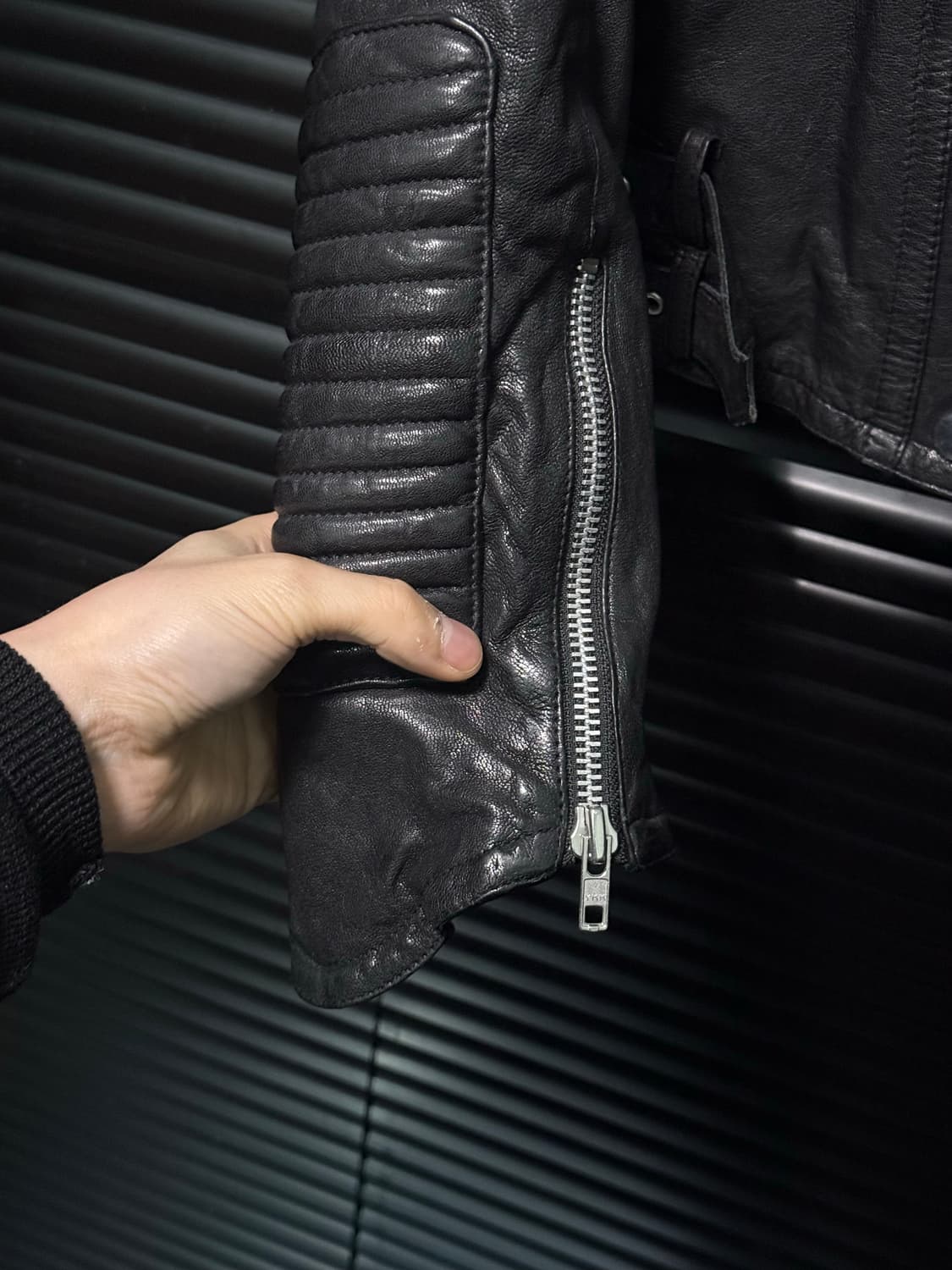 yeowoozit 엠보싱 락 고스 펑크 더블 라이더 바이커 지퍼 양가죽 상품이미지5