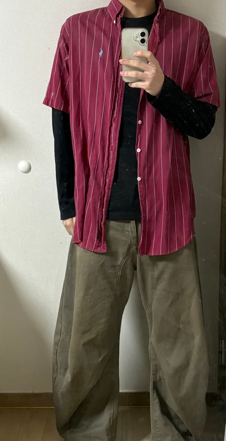 폴로 버건디 스트라이프 반팔 셔츠 상품이미지2