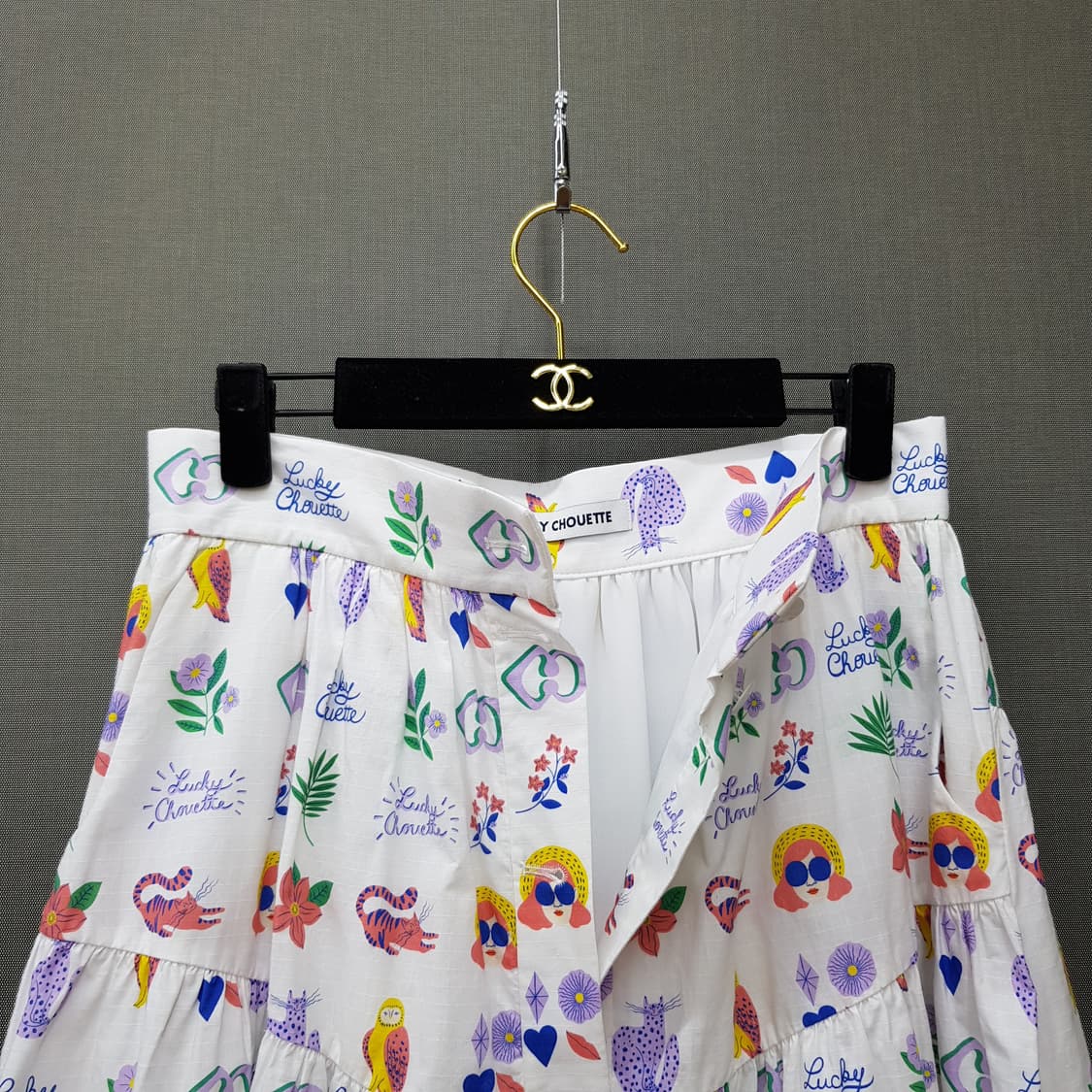 럭키슈에뜨 2022 컬러 프린트 코튼 롱 스커트 38사이즈 상품이미지2