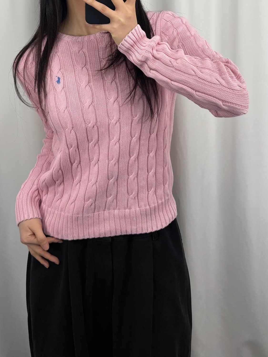 폴로 QR 핑크 꽈배기 니트 상품이미지3