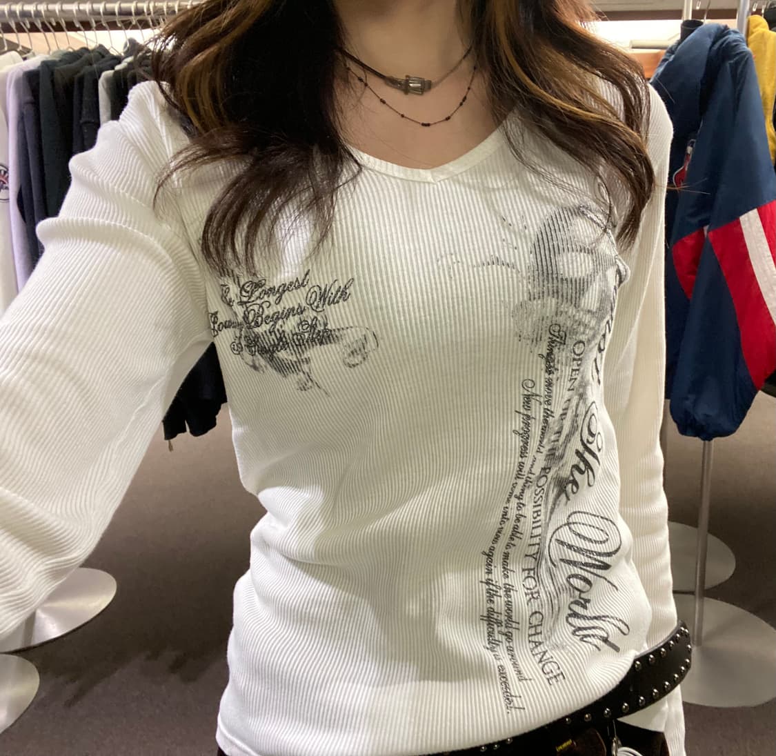 M)Japanese vintage 여성 레터링 브이넥 롱슬리브 상품이미지2