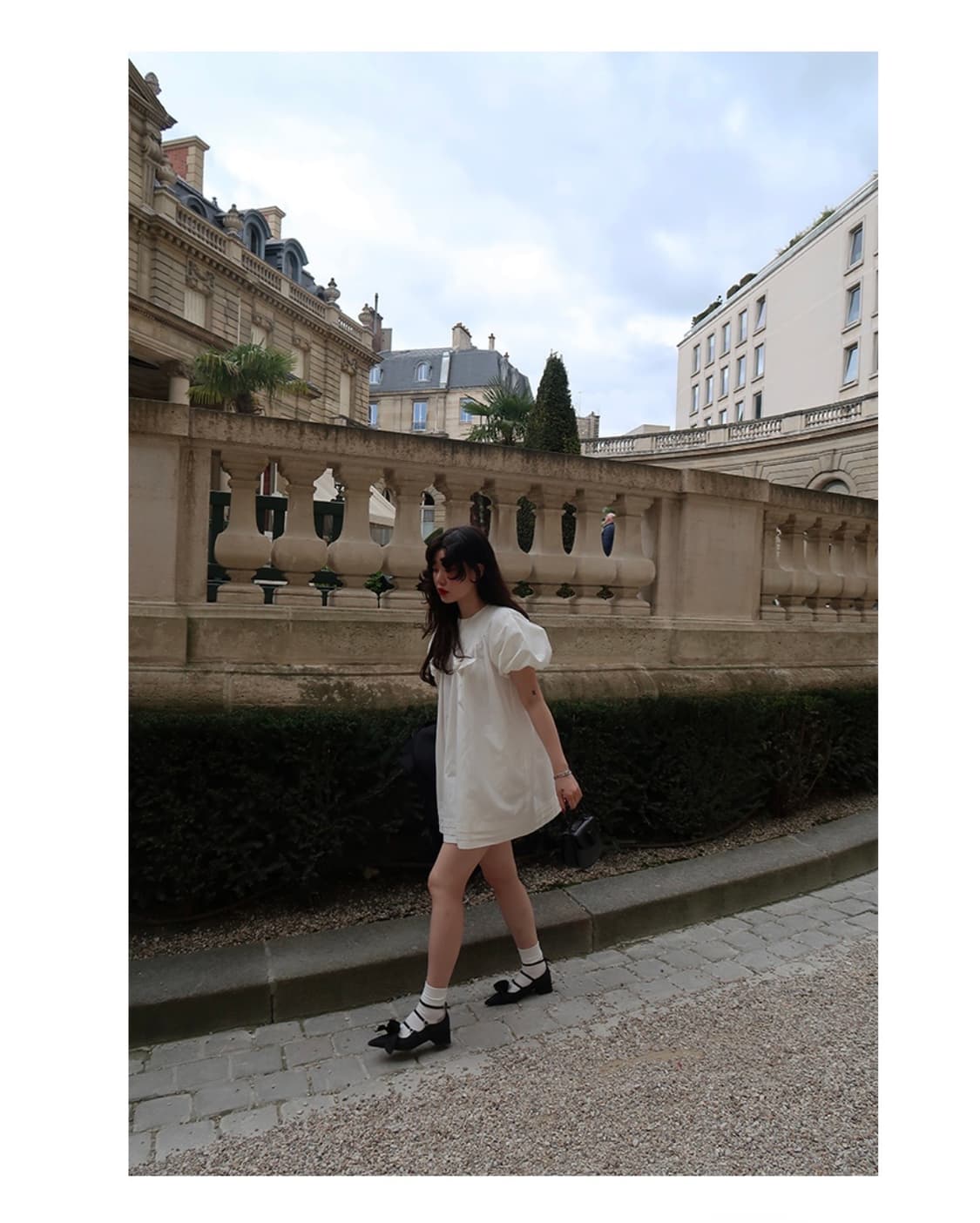 freckle moire white puff dress 상품이미지3