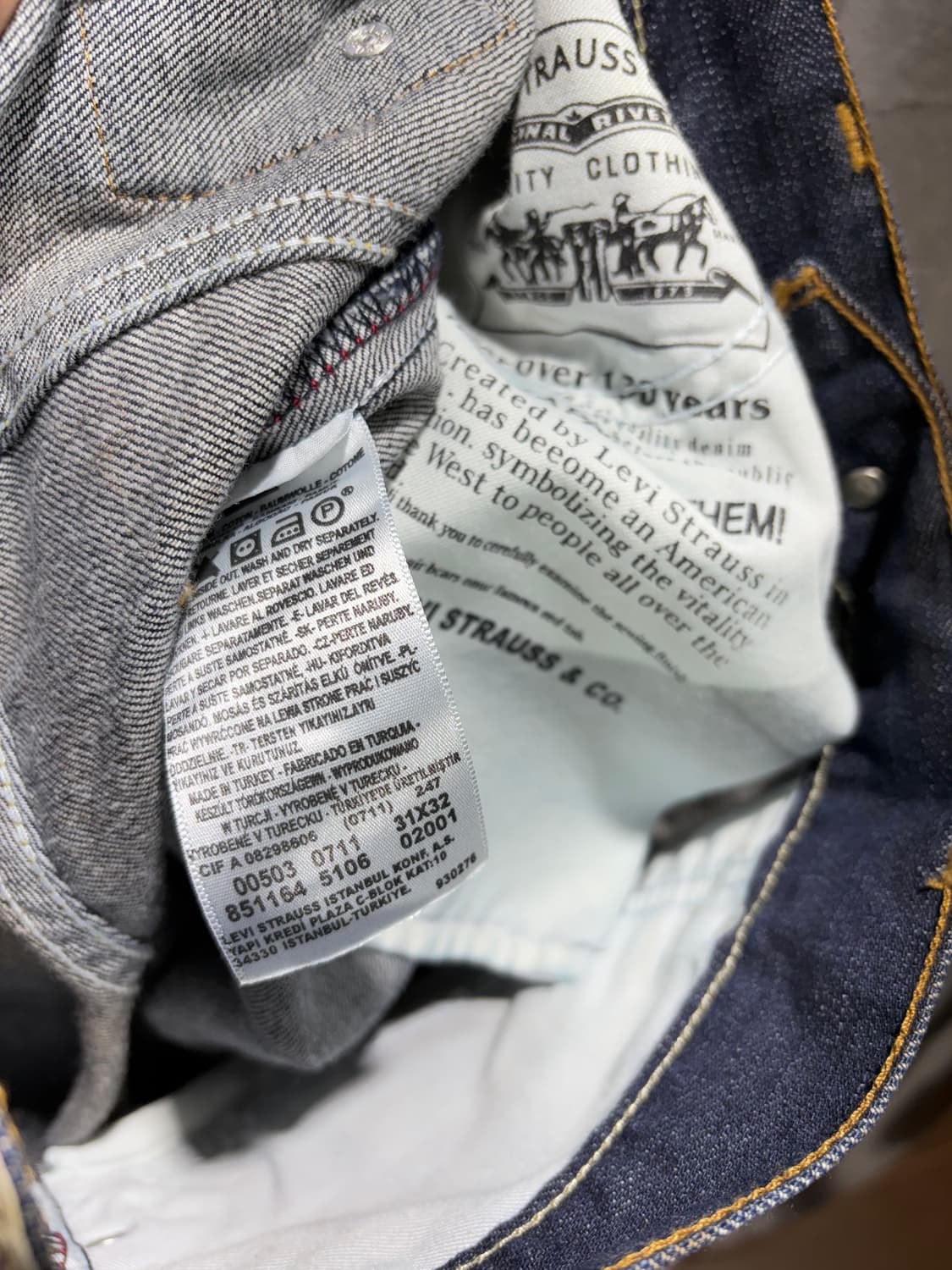 33in 리바이스 503 Loose 워싱 셀비지 데님팬츠 상품이미지7