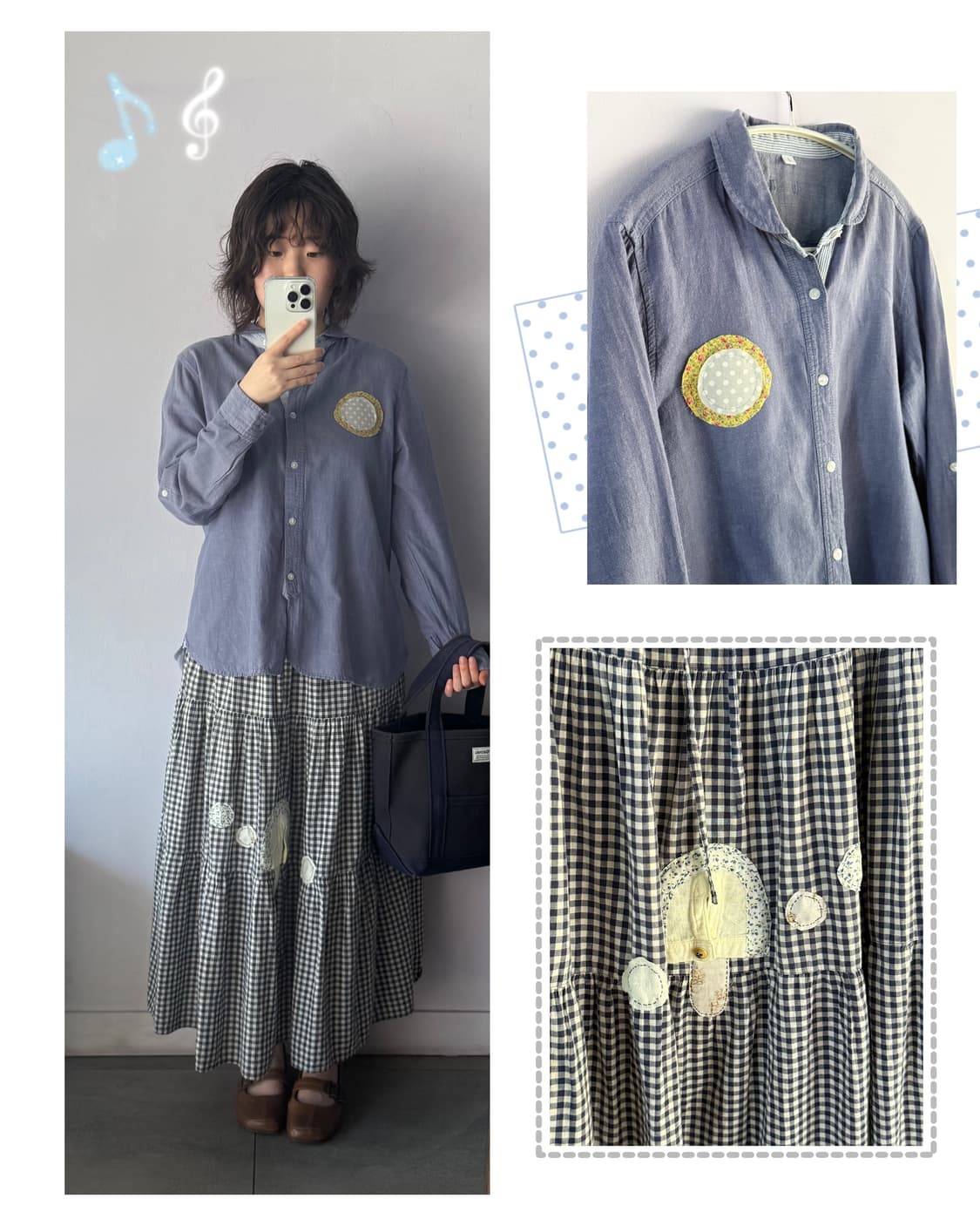 둥근카라 블라우스 수제패치 일본빈티지 상품이미지5