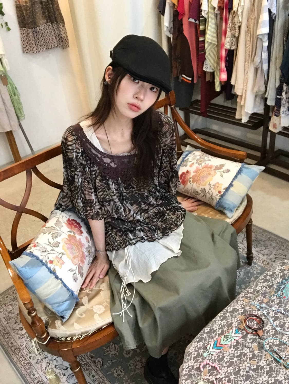 빈티지 카키 브라운 그런지 아메카지 코디 세트 상품이미지1
