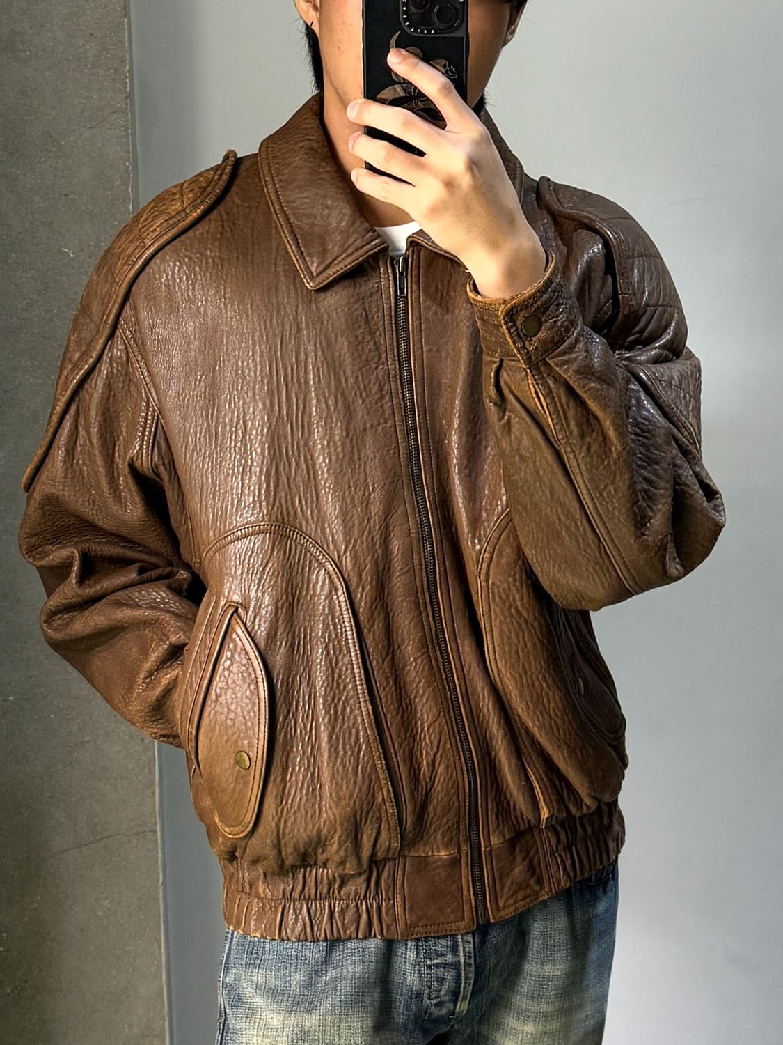 헨리 모렐 램스킨 레더 봄버 자켓 상품이미지1