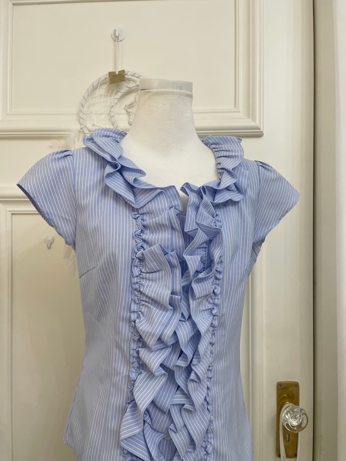 blue stripe puff ruffle shirt(size-11) 상품이미지5