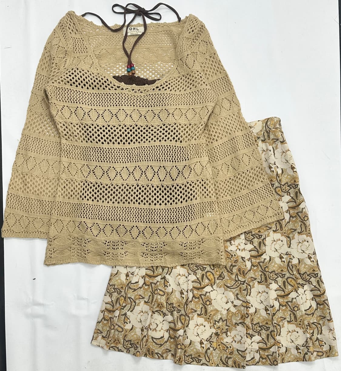 🐿️에스닉 홀터넥 코디세트🐿️ 니트 홀터넥 스커트 패턴 레이어드  상품이미지2