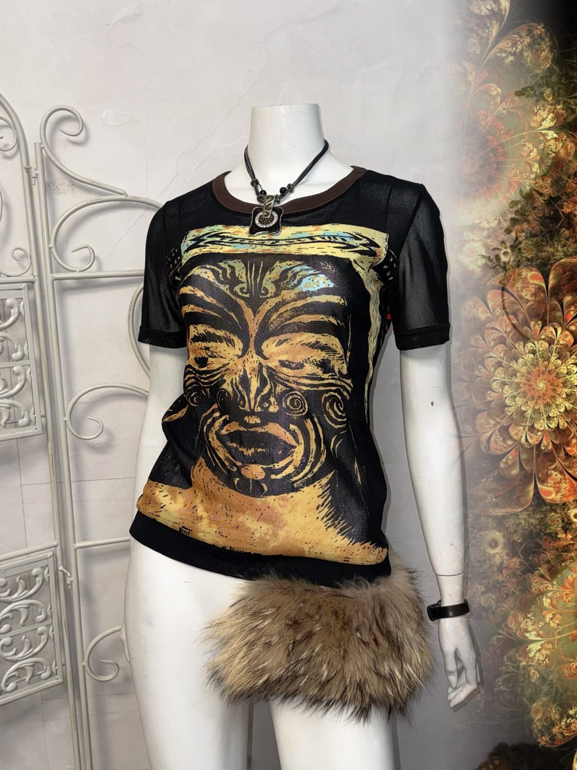 Black oriental maille maori mesh top 상품이미지1