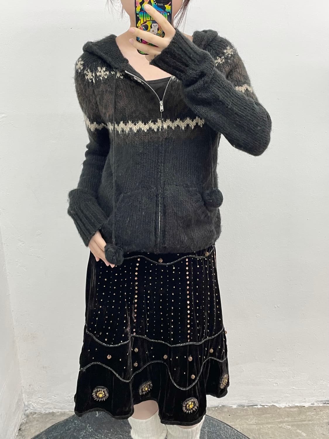 브라운 벨벳 비즈 디테일 스커트 상품이미지5