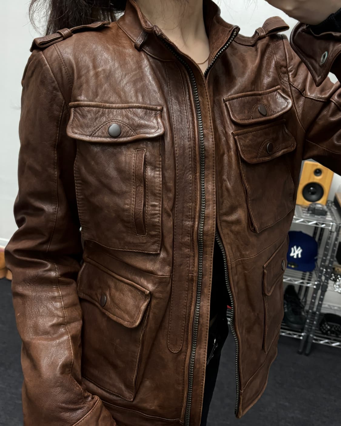 올드 빈티지 멀티 포켓 브라운 레더 자켓 상품이미지2