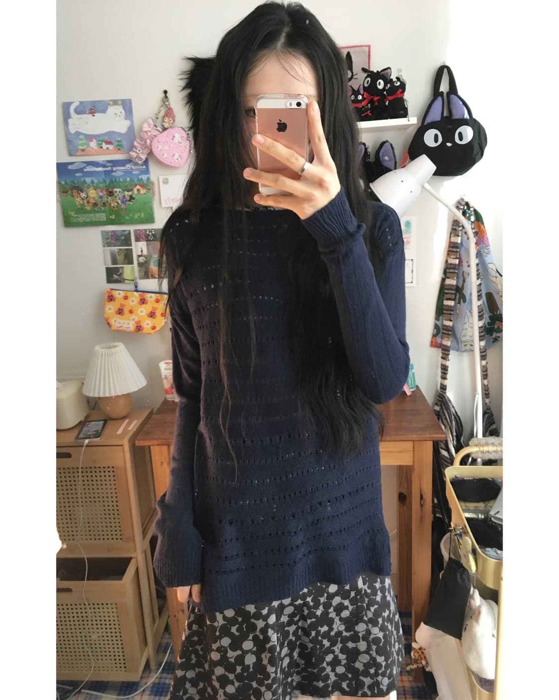 vintage punching hole loose knit navy 상품이미지1